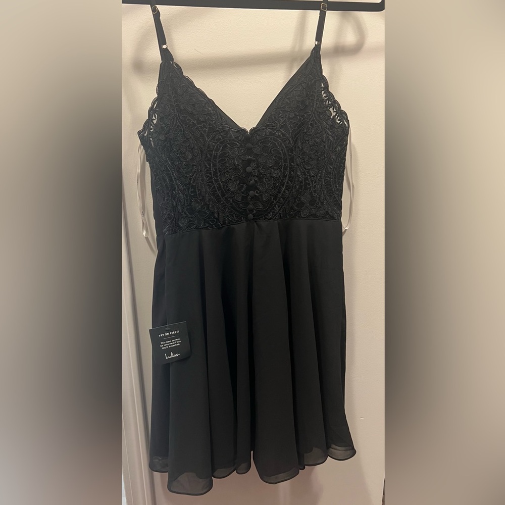 Lulu's Black Lace-Top Mini Dress